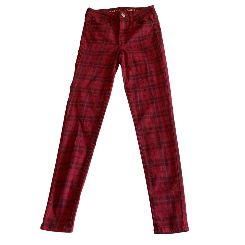 American Eagle 2 Reg (24x28) Hi-Rise Jegging Red Black Plaid Next Level Stretch